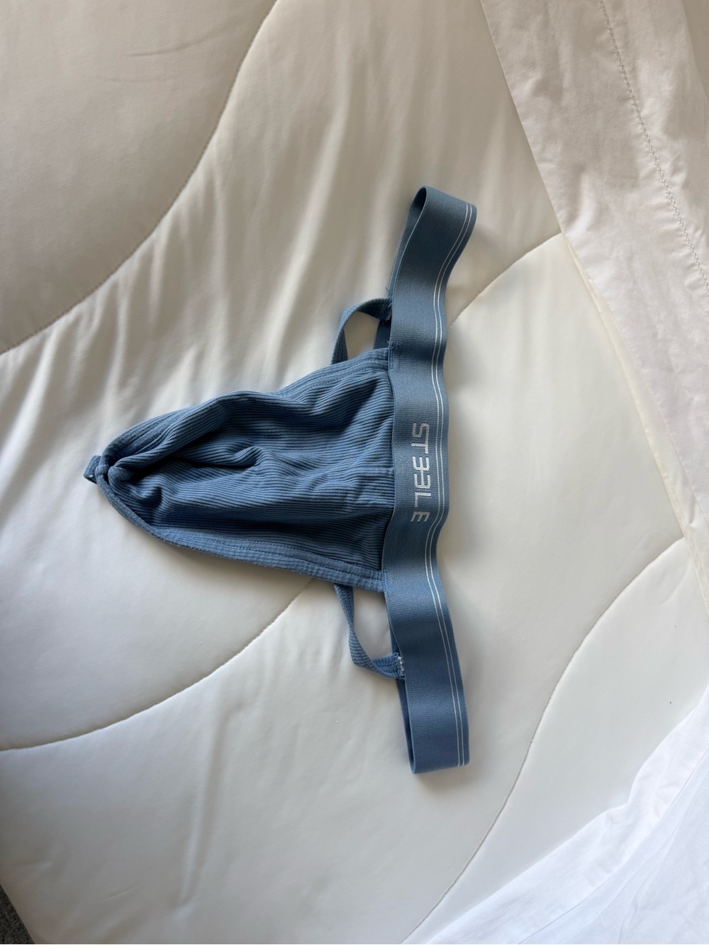 Men's Steel Blue Ribbed Jockstrap with Branded Waistband